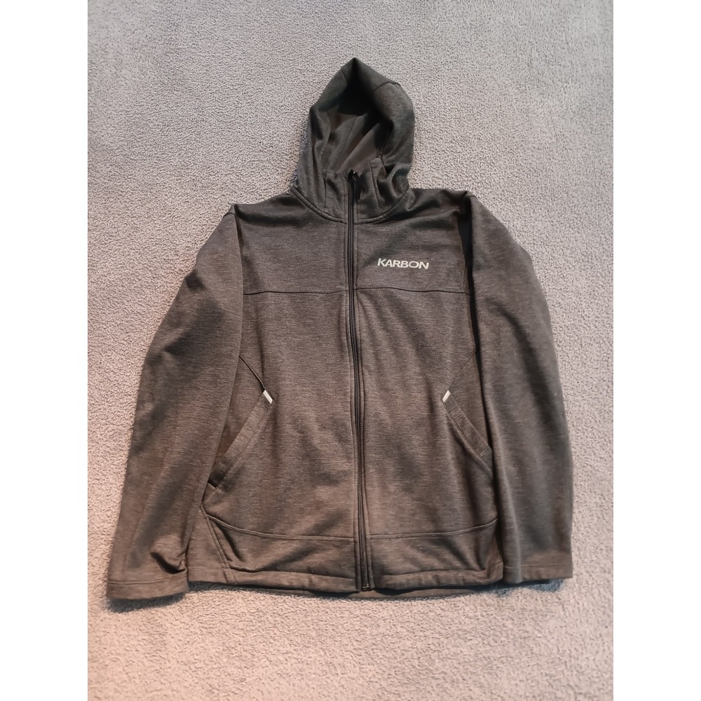 Karbon Men's L Full‎ Zip Fleece Hoodie Jacket Gray Heather Outdoor Performance
